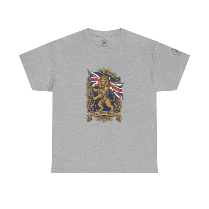 Gray T-shirt by S&amp;W Gallus with a British lion crest graphic on the front.