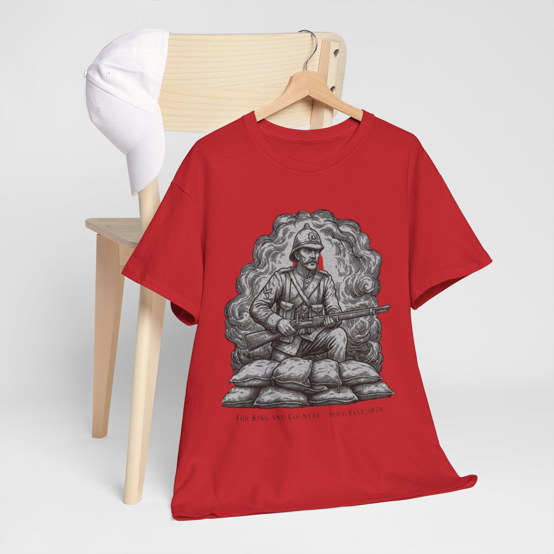 Soldier 1879 T-Shirt featuring a vintage Rorke’s Drift–style rifleman illustration. A bold Anglo-Zulu War tribute design.