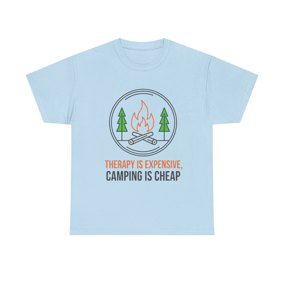 Funny Camping Therapy T-Shirt — Retro Campfire Graphic Adventure Tee