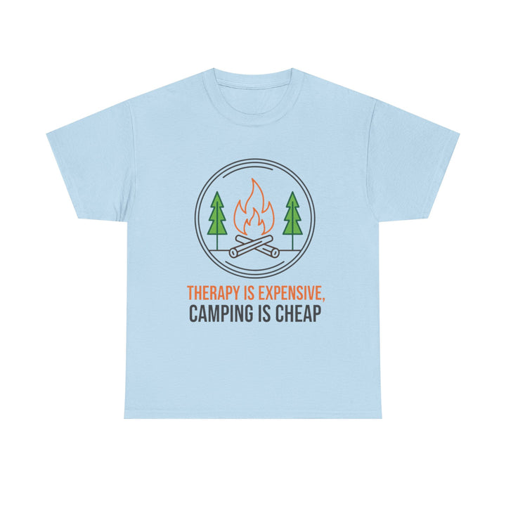 Funny Camping Therapy T-Shirt — Retro Campfire Graphic Adventure Tee