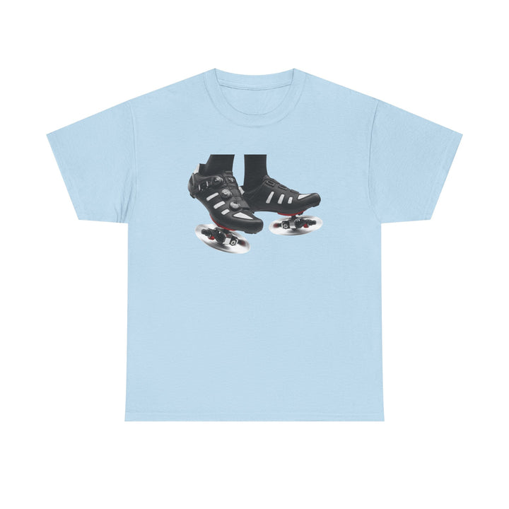 Spin Shoes Tee – soft, breathable cotton featuring a cycling shoes graphic. Perfect for spin classes, indoor workouts, and casual activewear.
