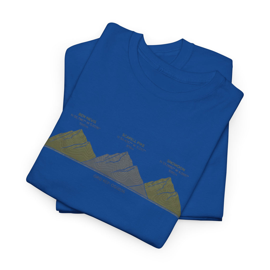 Three Peaks Challenge Graphic T-Shirt — Retro UK Mountain Hiking Tee