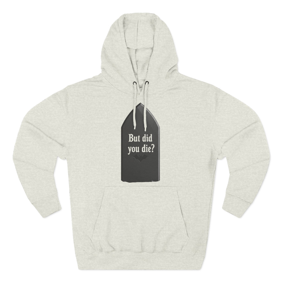 Heather gray hoodie by S&amp;W Gallus with a funny tombstone graphic and a front pouch pocket.