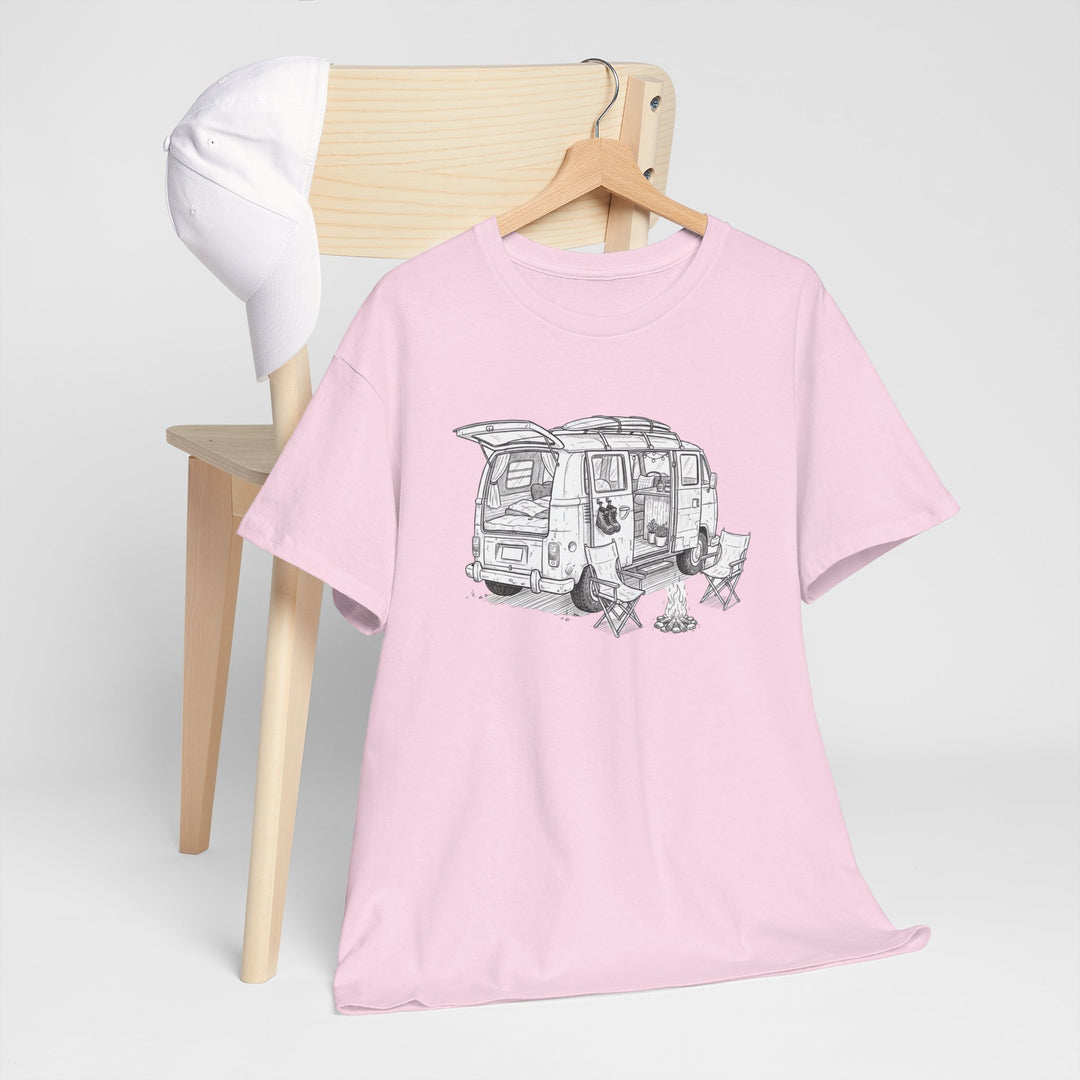 Open Van Sketch T-Shirt featuring a detailed van illustration. Soft, breathable cotton with a relaxed fit for everyday casual style.