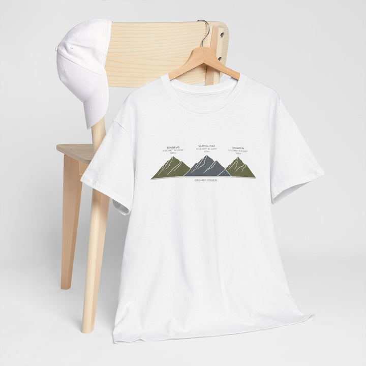 Three Peaks Challenge Graphic T-Shirt — Retro UK Mountain Hiking Tee