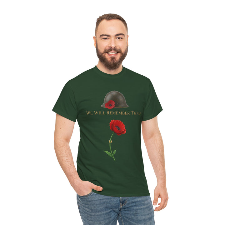 Poppy &amp; Helmet T-Shirt — Remembrance Floral Military Tribute Tee