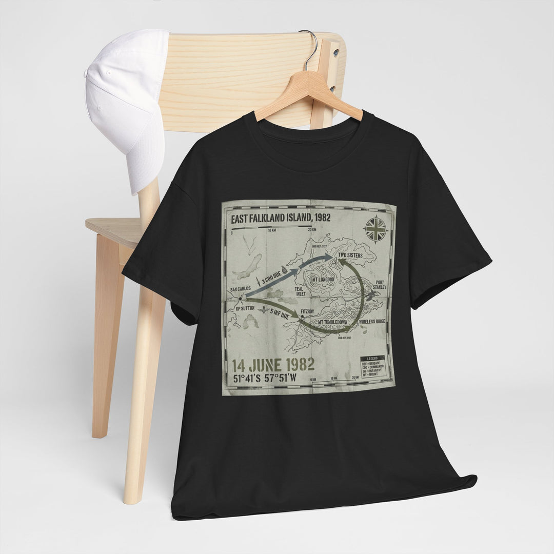 East Falkland 1982 Map T-Shirt — Port Stanley Victory Graphic