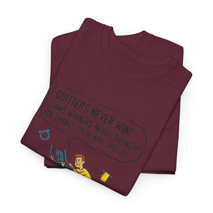 Spin Motivational Tee – soft, breathable cotton featuring an inspiring cycling graphic. Perfect for spin classes, workouts, and active lifestyle wear.