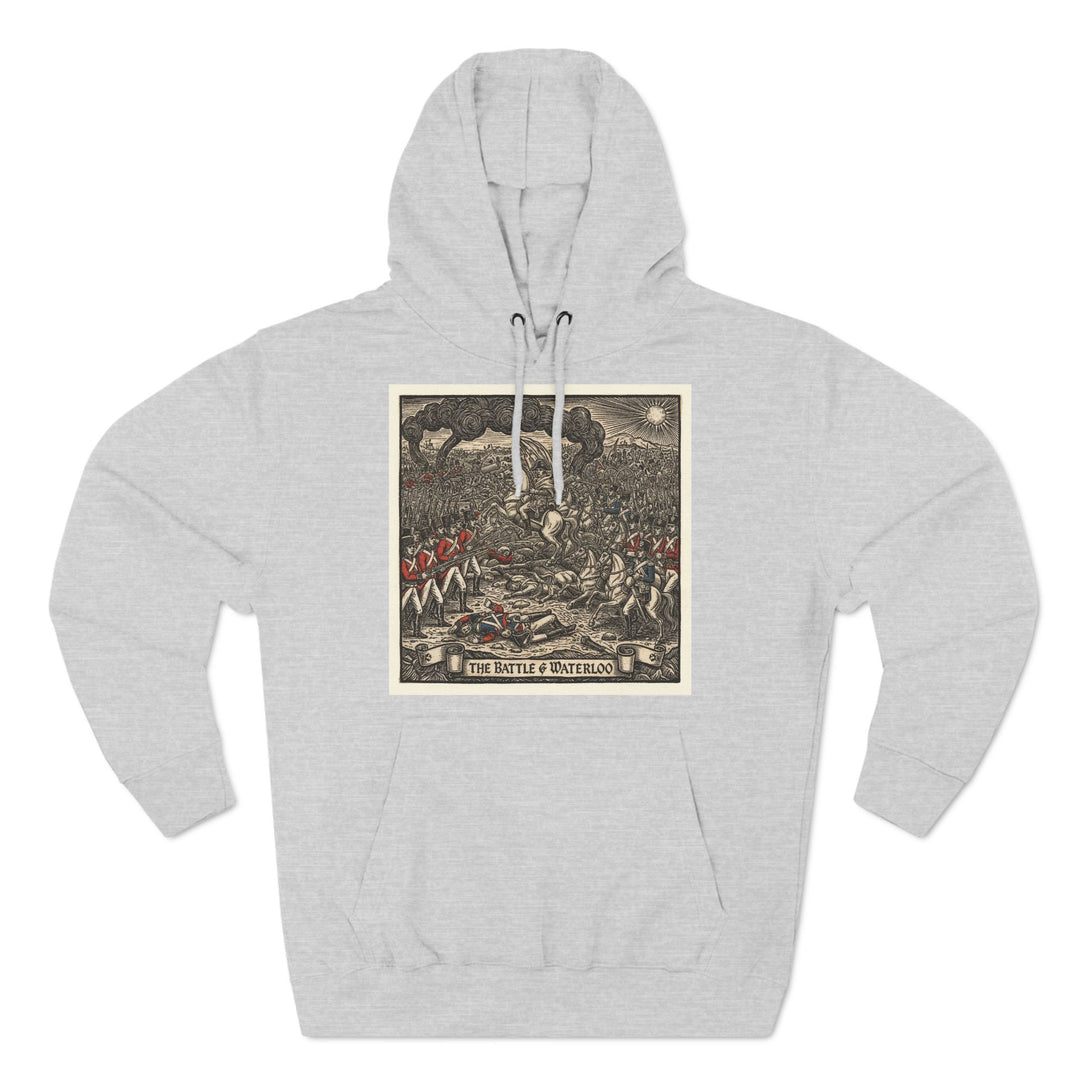 Gray hoodie by S&amp;W Gallus featuring the Battle of Waterloo print on the front.