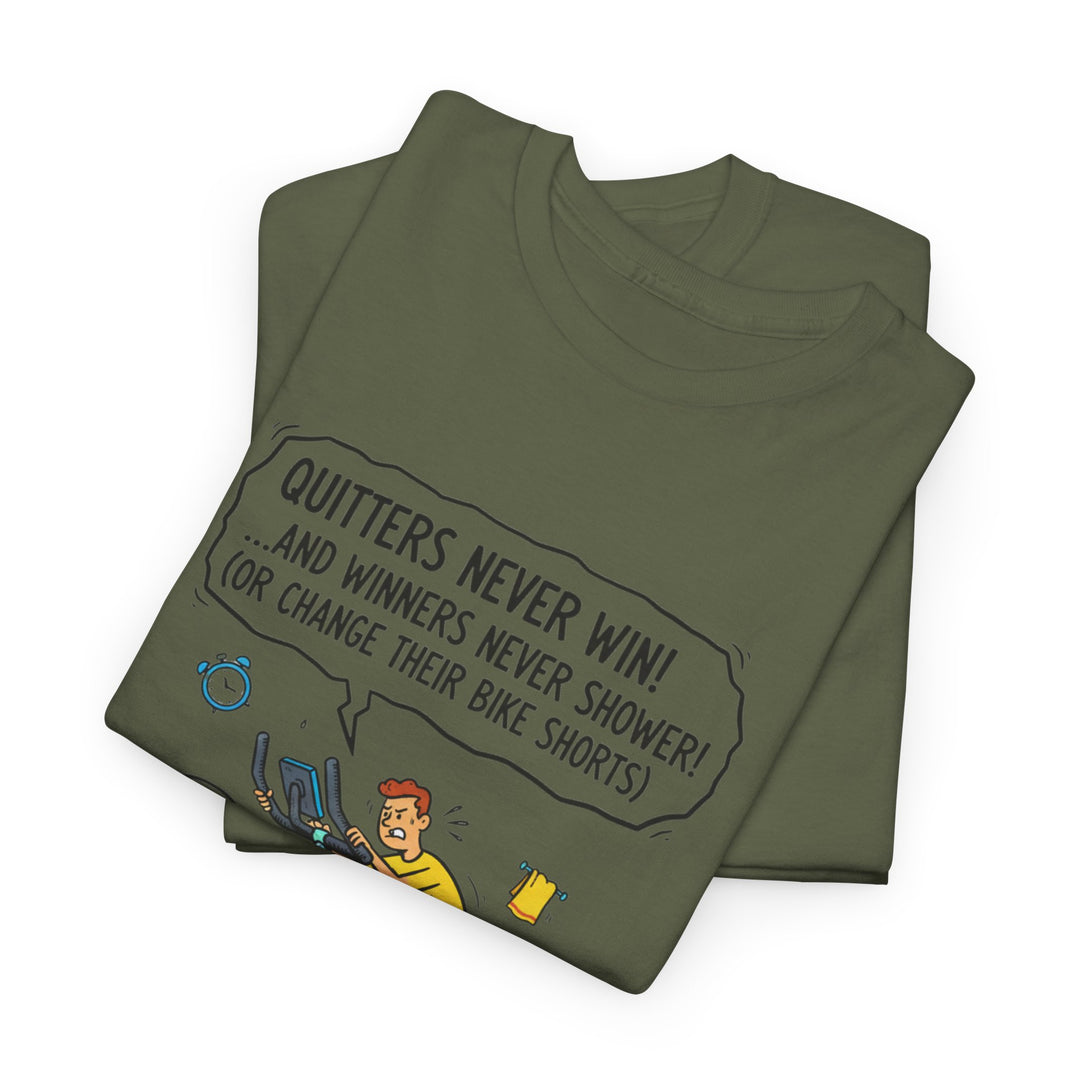 Spin Motivational Tee – soft, breathable cotton featuring an inspiring cycling graphic. Perfect for spin classes, workouts, and active lifestyle wear.