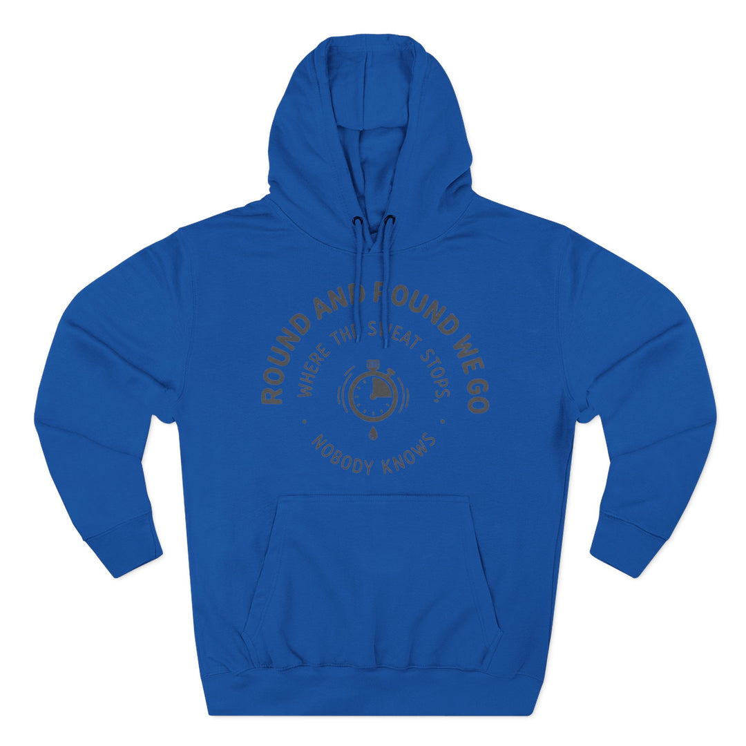 Blue hooded sweatshirt by S&amp;W Gallus, featuring a round graphic design and kangaroo pocket.