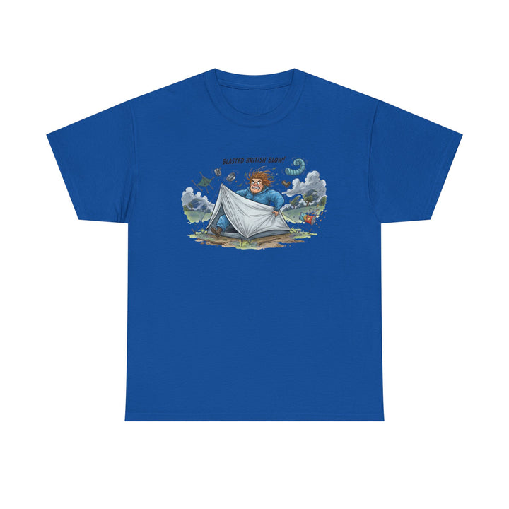 Blasted British Blow Graphic T-Shirt — Retro UK Camping Adventure Tee