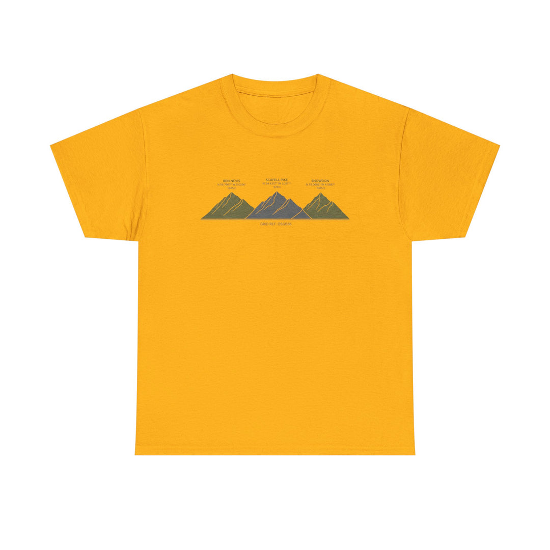 Three Peaks Challenge Graphic T-Shirt — Retro UK Mountain Hiking Tee
