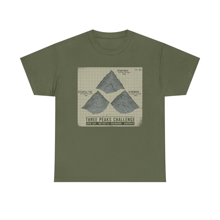 Three Peaks Challenge Graphic T-Shirt — Retro UK Mountain Summit Tee