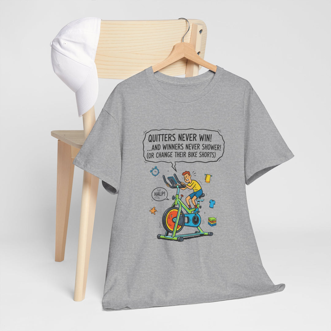 Spin Motivational Tee – soft, breathable cotton featuring an inspiring cycling graphic. Perfect for spin classes, workouts, and active lifestyle wear.