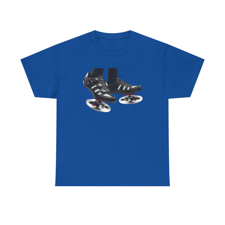 Spin Shoes Tee – soft, breathable cotton featuring a cycling shoes graphic. Perfect for spin classes, indoor workouts, and casual activewear.