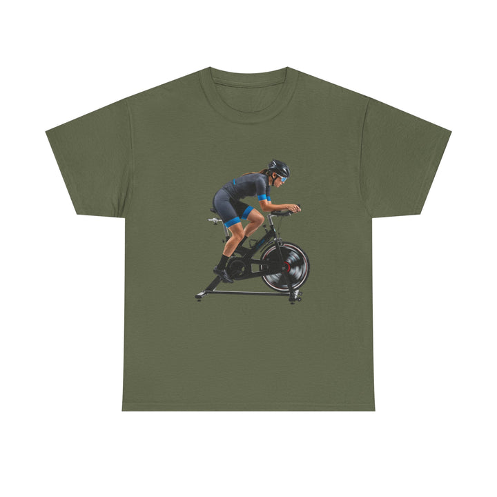 Spin Indoor Trainer T‑Shirt – lightweight, breathable cotton designed for indoor cycling. Comfortable, durable, and perfect for spin workouts and training.
