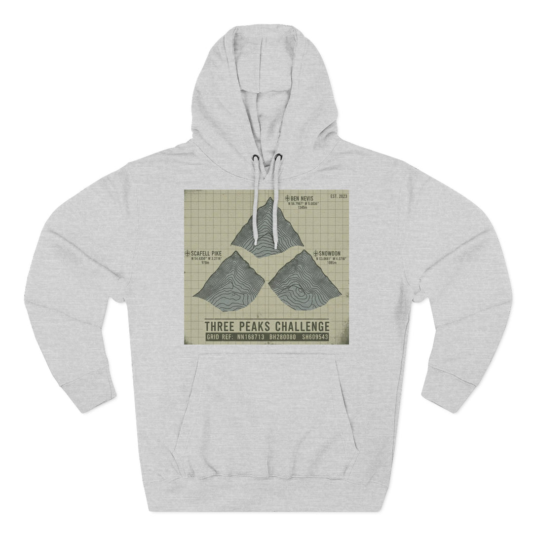 Three Peaks Challenge Graphic Hoodie — Retro UK Mountain Summit Pullover
