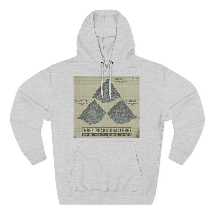 Three Peaks Challenge Graphic Hoodie — Retro UK Mountain Summit Pullover