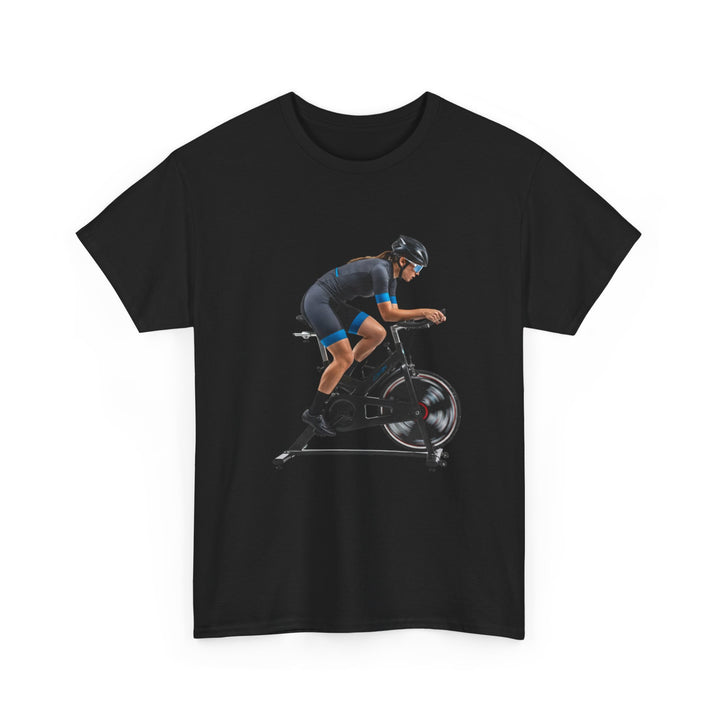 Spin Indoor Trainer T‑Shirt – lightweight, breathable cotton designed for indoor cycling. Comfortable, durable, and perfect for spin workouts and training.
