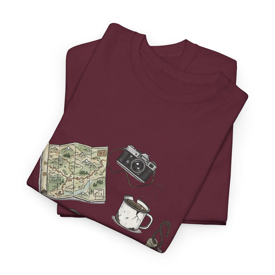 Retro Mountain Camping Gear Graphic T-Shirt - Outdoor Adventure Tee