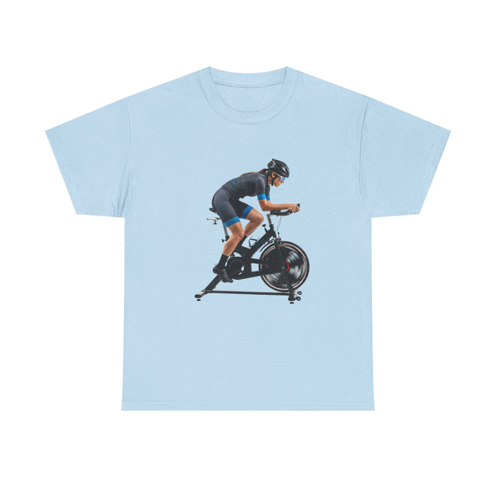 Spin Indoor Trainer T‑Shirt – lightweight, breathable cotton designed for indoor cycling. Comfortable, durable, and perfect for spin workouts and training.