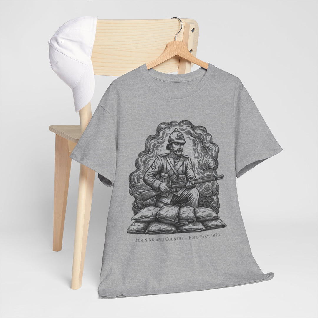 Soldier 1879 T-Shirt featuring a vintage Rorke’s Drift–style rifleman illustration. A bold Anglo-Zulu War tribute design.