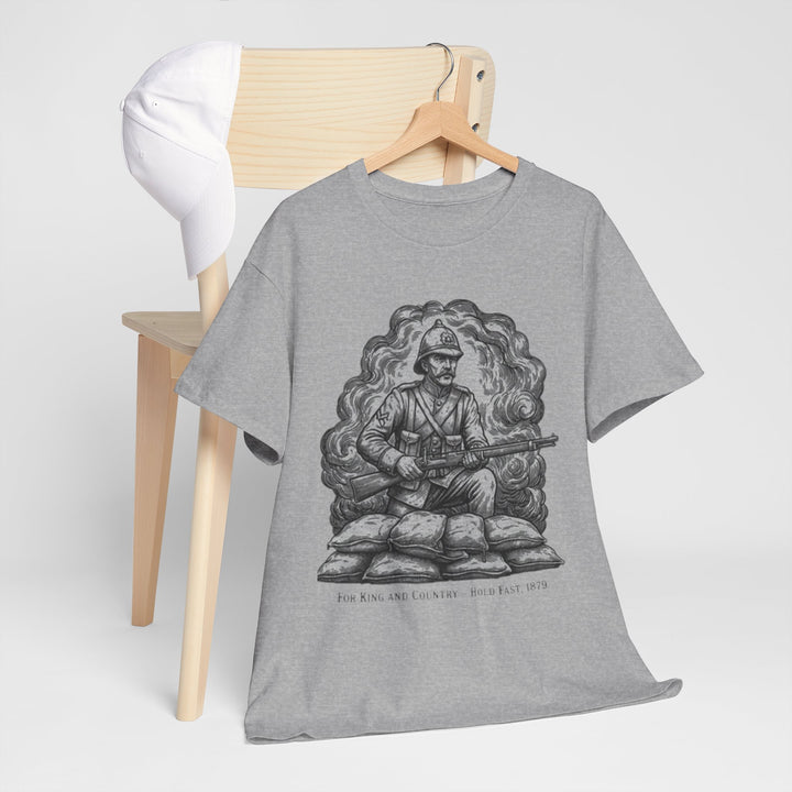 Soldier 1879 T-Shirt featuring a vintage Rorke’s Drift–style rifleman illustration. A bold Anglo-Zulu War tribute design.