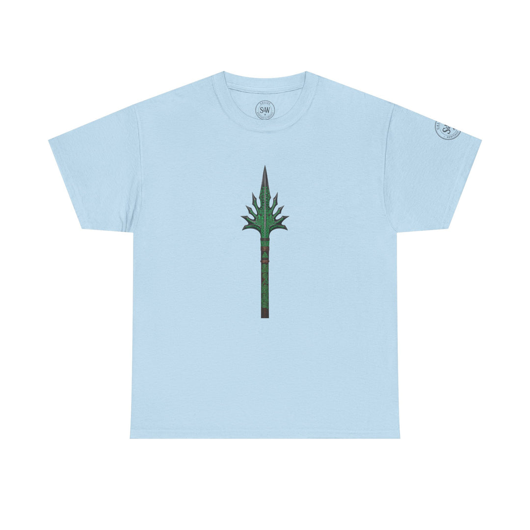 Light blue t-shirt by S&amp;W Gallus featuring a spear graphic on the front.