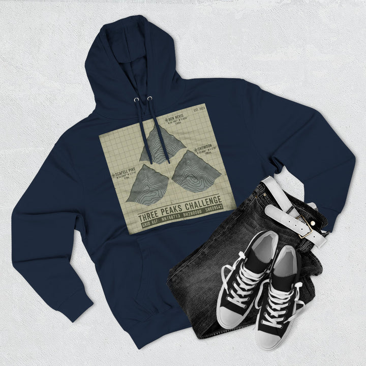 Three Peaks Challenge Graphic Hoodie — Retro UK Mountain Summit Pullover