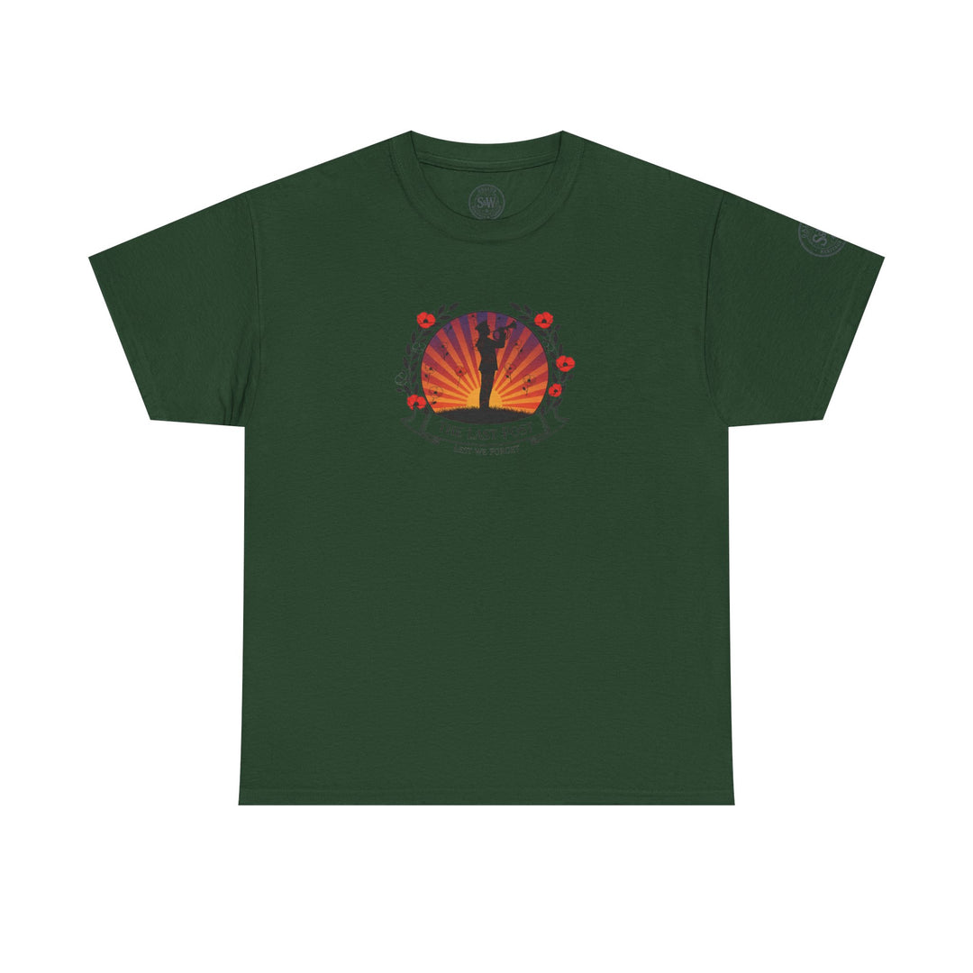 Green t-shirt by S&amp;W Gallus with a "The Last Post" graphic on the front.