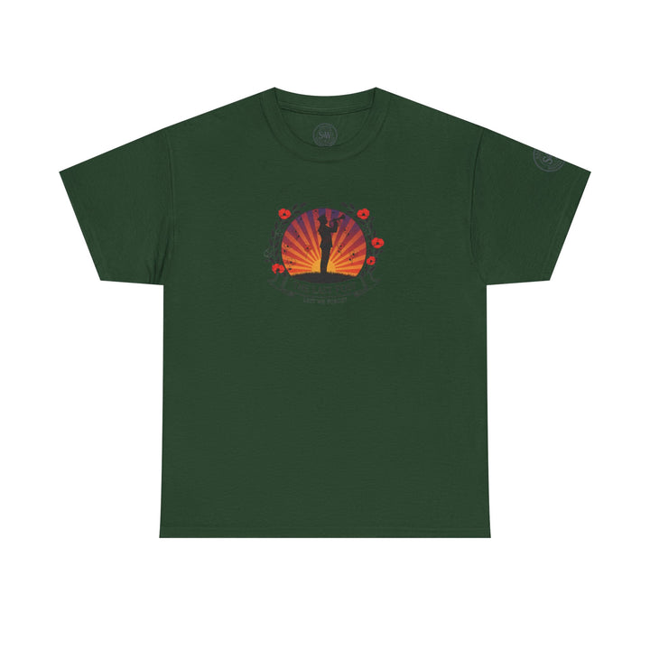 Green t-shirt by S&amp;W Gallus with a "The Last Post" graphic on the front.