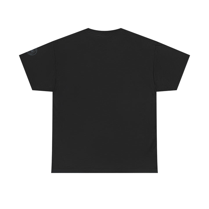 Black t-shirt by S&amp;W Gallus with short sleeves, laid flat on a white background.