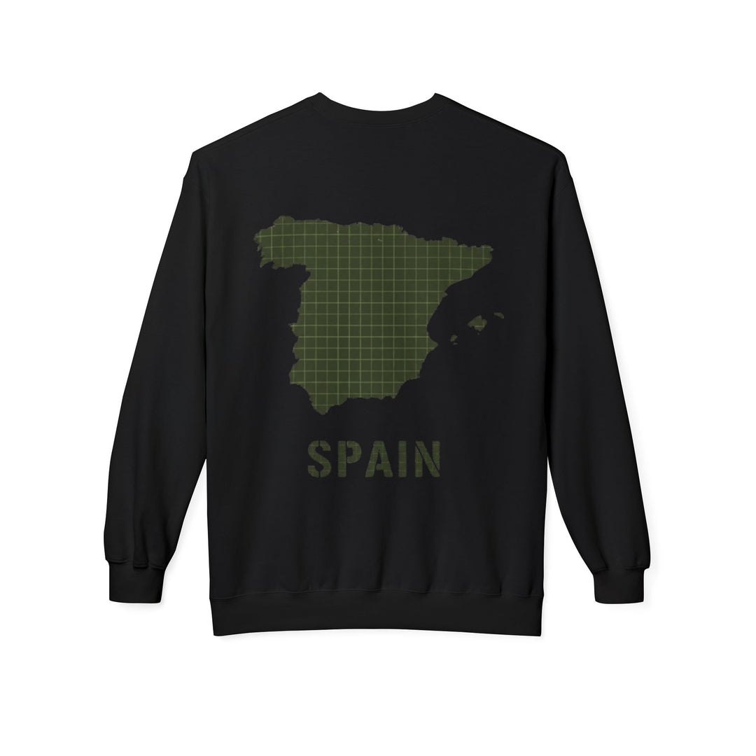 Spain Map Crewneck Sweatshirt — Military Green Grid Spain Graphic