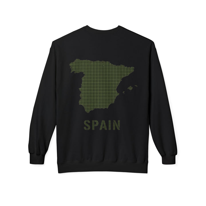 Spain Map Crewneck Sweatshirt — Military Green Grid Spain Graphic