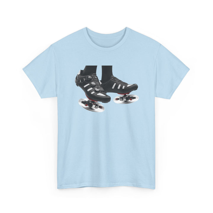 Spin Shoes Tee – soft, breathable cotton featuring a cycling shoes graphic. Perfect for spin classes, indoor workouts, and casual activewear.