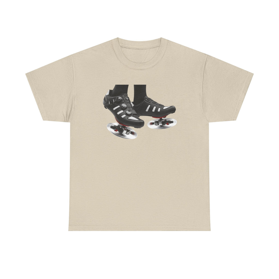 Spin Shoes Tee – soft, breathable cotton featuring a cycling shoes graphic. Perfect for spin classes, indoor workouts, and casual activewear.