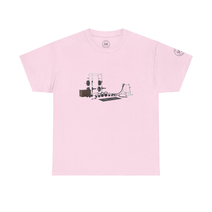 Pink t-shirt by S&amp;W Gallus featuring a circuit set graphic on the front.