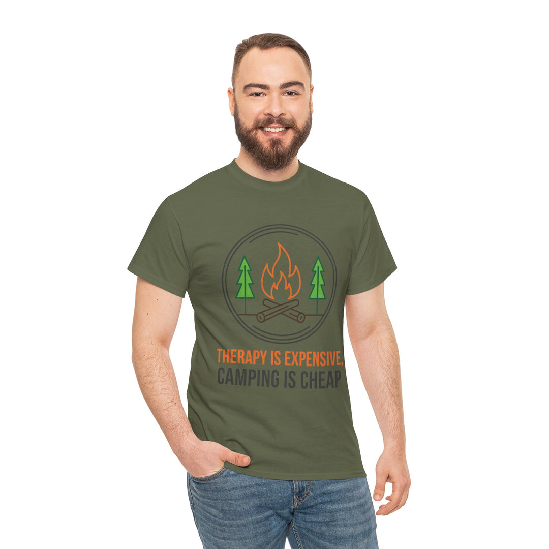 Funny Camping Therapy T-Shirt — Retro Campfire Graphic Adventure Tee