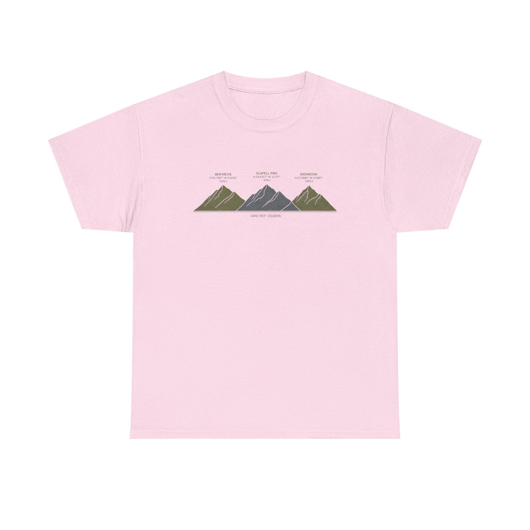 Three Peaks Challenge Graphic T-Shirt — Retro UK Mountain Hiking Tee
