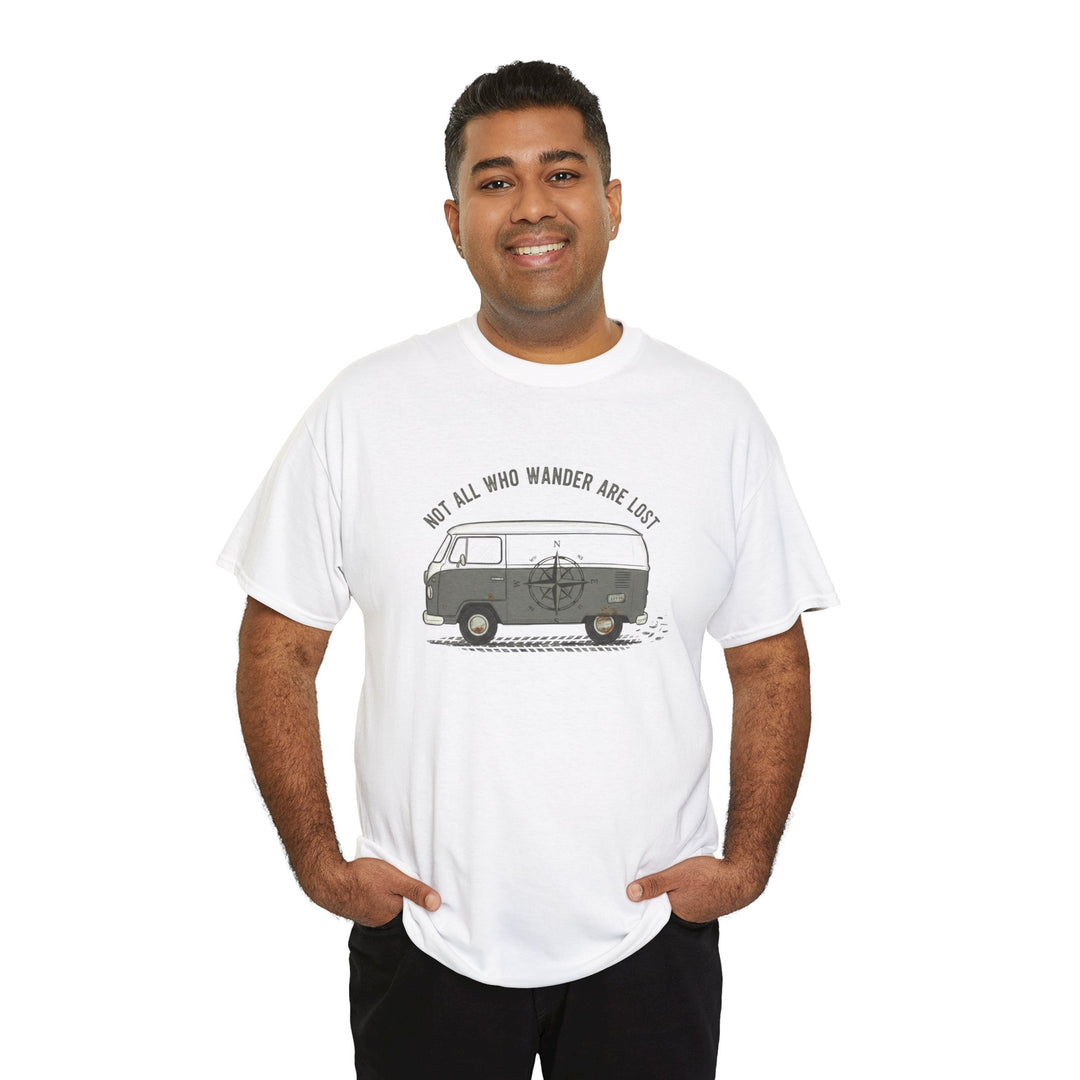 Not All Who Wander Van Tee – soft, breathable cotton featuring a van-inspired design. Perfect for road trips, van life, and casual outdoor adventures.