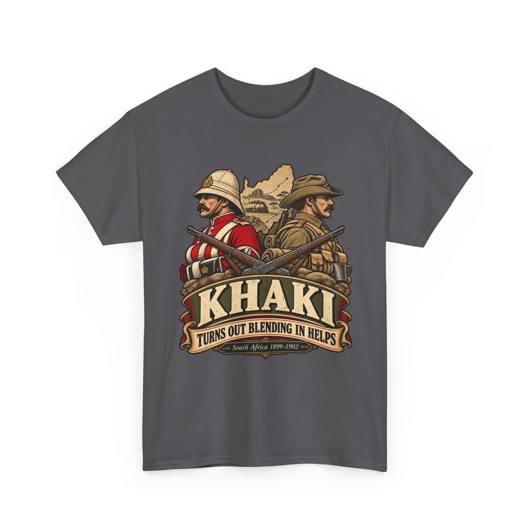Khaki T-Shirt — “Turns Out Blending In Helps” Military History Humour Tee