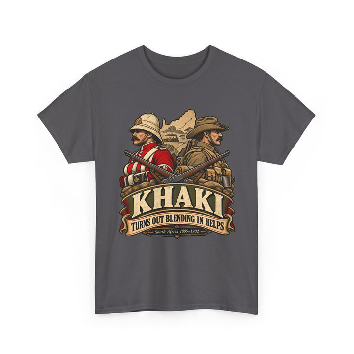 Khaki T-Shirt — “Turns Out Blending In Helps” Military History Humour Tee