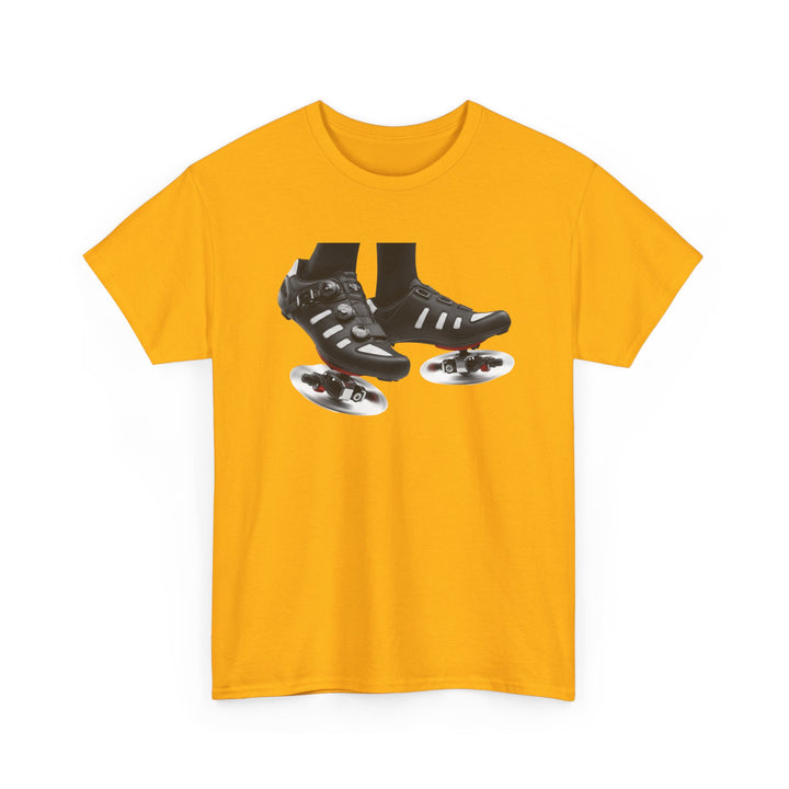 Spin Shoes Tee – soft, breathable cotton featuring a cycling shoes graphic. Perfect for spin classes, indoor workouts, and casual activewear.