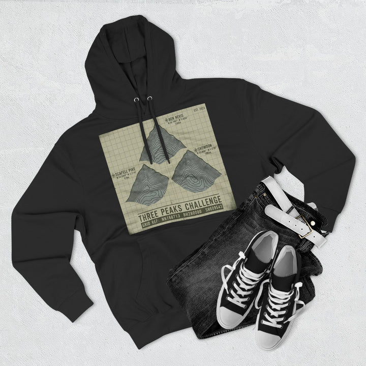 Three Peaks Challenge Graphic Hoodie — Retro UK Mountain Summit Pullover