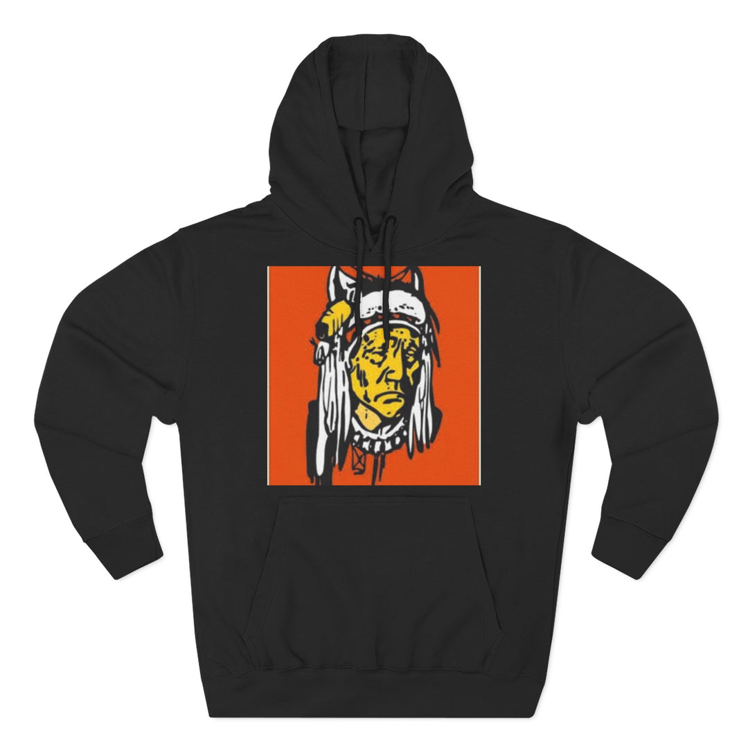 Black heritage graphic hoodie by S&amp;W Gallus with a tribal head design in a square on the chest.