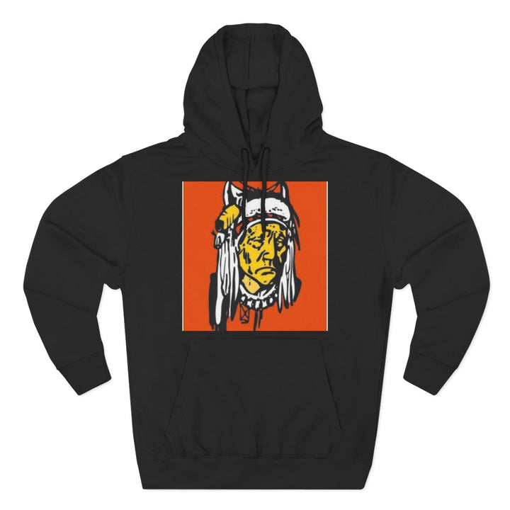 Black heritage graphic hoodie by S&amp;W Gallus with a tribal head design in a square on the chest.