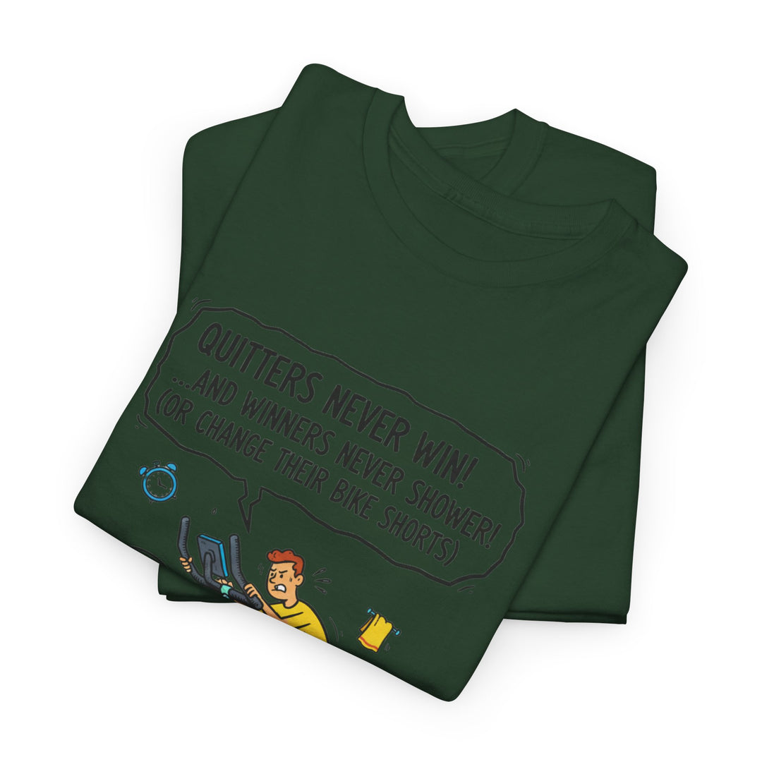 Spin Motivational Tee – soft, breathable cotton featuring an inspiring cycling graphic. Perfect for spin classes, workouts, and active lifestyle wear.