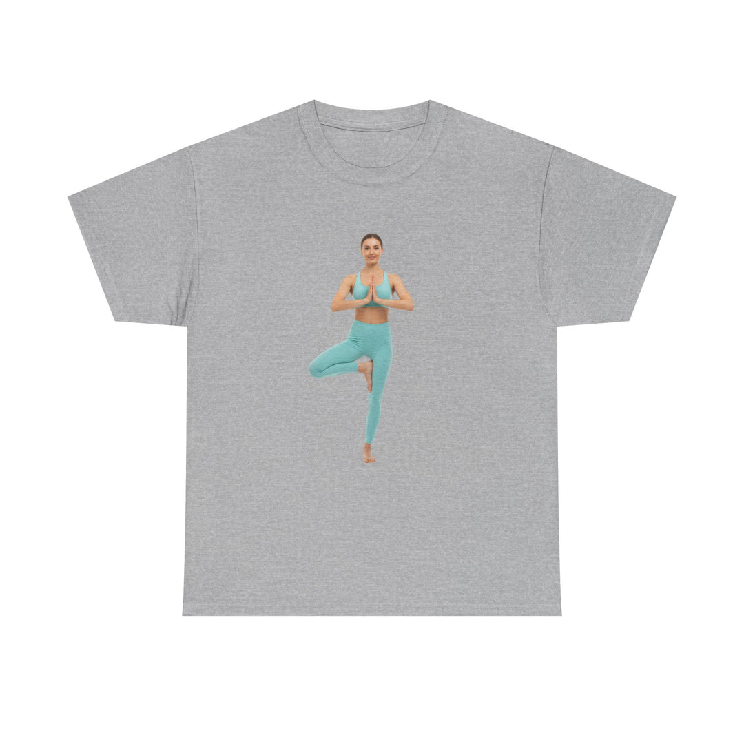 Yoga Pose Tee – soft, breathable cotton featuring a stylish yoga pose design. Perfect for yoga practice, meditation, or casual mindful lifestyle wear.