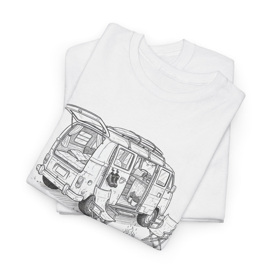 Open Van Sketch T-Shirt featuring a detailed van illustration. Soft, breathable cotton with a relaxed fit for everyday casual style.